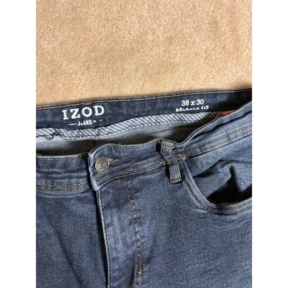 IZOD Men's Comfort Stretch Straight Fit Jean, Size 36/30- Soft Blue - Picture 3 of 5